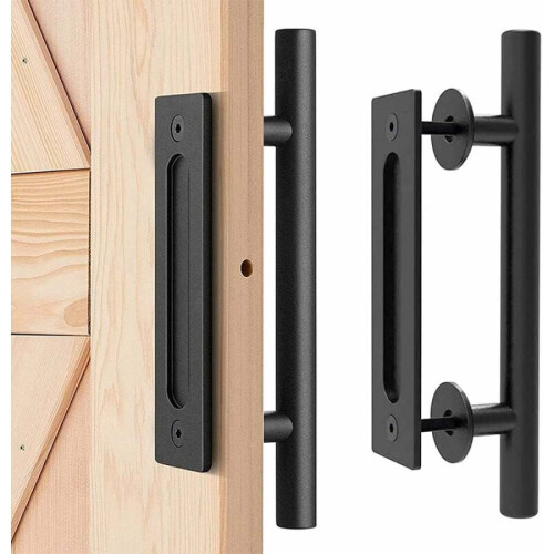 Double-Sided Design Barn Door Handle Set, Heavy Duty Solid Steel Sliding Barn Door Handles, Flush Pull for Interior Exterior Doors, Rustic Matte
