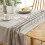 Striking Rectangular Tablecloths, Rustic Cotton Linen Covers with Stripes, Water Resistant Dining Table Protector, Washable with Tassels, 5