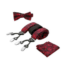 (As show, One size) Paisley Suspender, Bow Tie, Pocket Square Set for Men's Tuxedo Suspenders