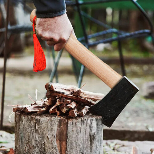 (brown) Wooden Axe Handle Spare Axe Handle Red Rope Luck Axe Handle 2