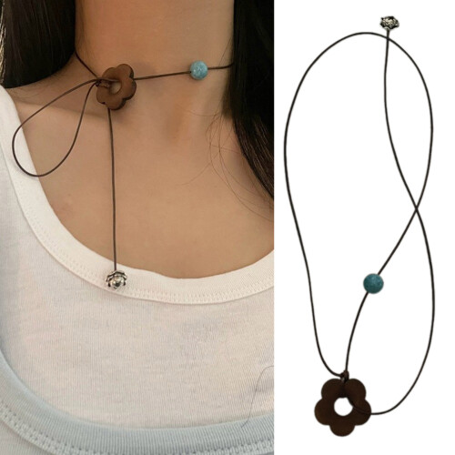 Collier Long élégant avec pendentif à breloque fleur,-Rouge 2