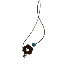 Collier en corde longue pour femmes, pendentif fleur-Bleu