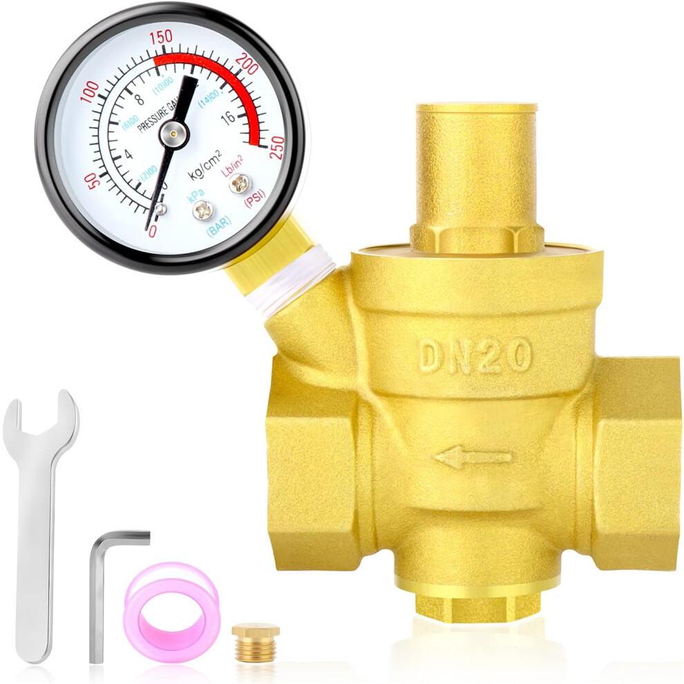 Adjustable Pressure Water Regulator, Efficient Structure With 0-250Psi Gauge, High Strength Brass Pressure Reducing Valve, Flexible Installation For H 9441426911777