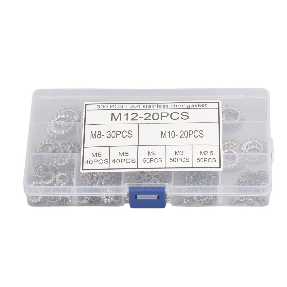 300Pcs Stainless Steel External Tooth Washer Set M2.5-M12 8 Sizes 4601369360277