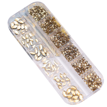 Enfeites brilhantes para unhas, strass de vidro de alta qualidade, dourado champanhe deslumbrante, formatos de vários tamanhos para criatividade,