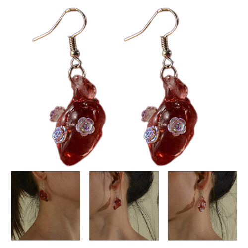 Heart Drop Earrings Gothic Ear Dangle Gothic Style Ear-2 2
