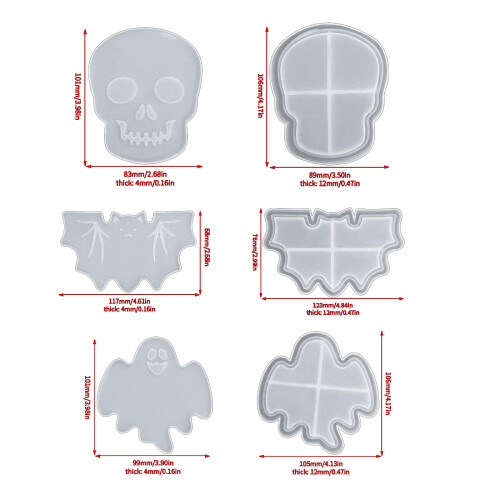 Silicone Halloween Skull Coaster Resin Casting Mold-Bat 02 2