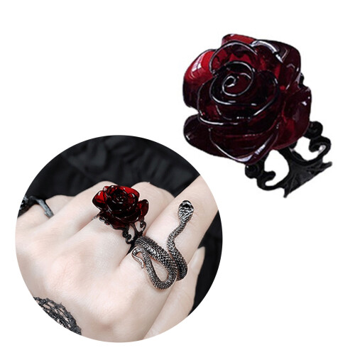 Red Rose Gothic Victorian Rings Adjustable Finger Rings Goth 1