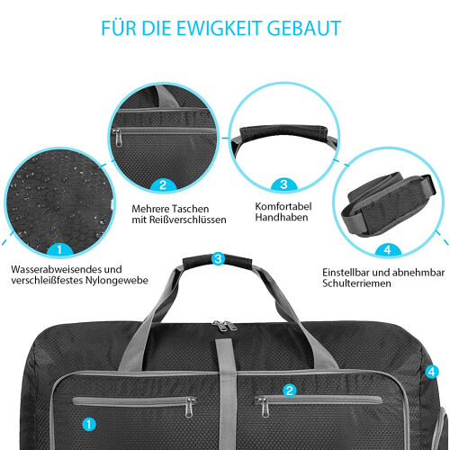 Τσάντα ταξιδιού Duffel, πτυσσόμενη και ελαφριά, ευρύχωρη κύρια θήκη, ευέλικτοι 2