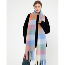 Geruite sjaal voor koud weer, hoogwaardige kasjmiervervanger, warme omslagdoek met kwastjes, imitatie wollen regenboogsjaal, dik, warm en comfortabel