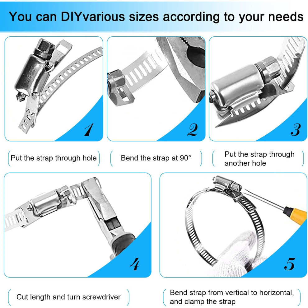 Reusable Band Clamp, Hose Clamp Stainless Steel 304 Adjustable Worm Gear For Automotive Industrial Boat Marine Shield Electronic Home Applications 9169997069221