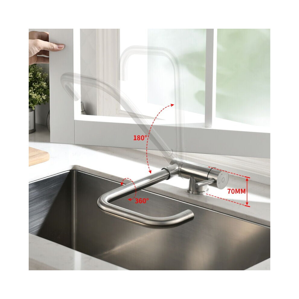 Space-Saving Kitchen Faucet, Foldable Design Ensures Easy Window Accessibility, 360 Degree Swivel Spout For Versatile Use, Fits Most Standard Sink 9169997069016