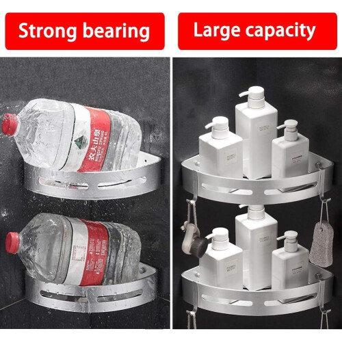 Kitchen Storage Organizer with Adhesive Installation, Space Aluminum Detachable Towel Bar for Rustproof Multi-functional Corner Shower Shelf (2 Pack) 2