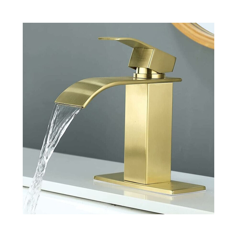 Chic Waterfall Spout Bathroom Faucet, Deck Mount Installation With Single Handle Mixer Tap, Stainless Steel Construction For Corrosion Resistance, Lam 9441426803713