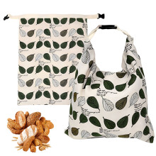 Pack of 2 Cotton Cotton Bread Bags Highlighting Fronds Print