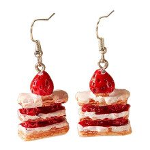 Fashionable Strawberry Cake Earrings Lovely Food Themed Dangle