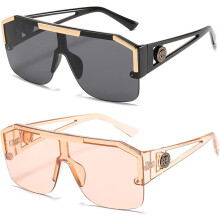 Óculos de sol com lentes de peça única, proteção UV400, armação grande e resistente para homens e mulheres, modelo semiaro na cor preta,
