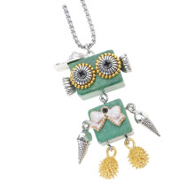 Wooden Robot Pendant Necklace Stylish Collarbone Chain-FN10021