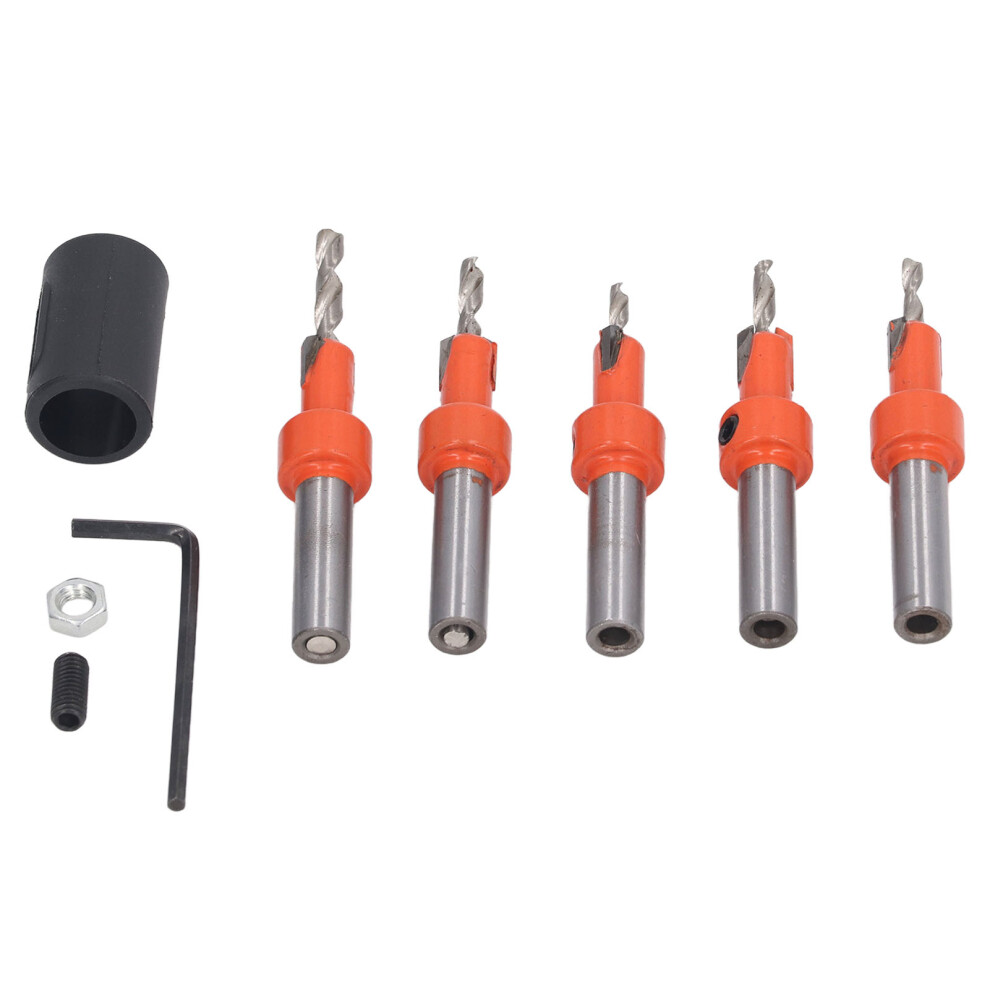 Round Shank Wood Countersink Drill Bits Set 5Pcs With Limiter & Wrench 7891369373279