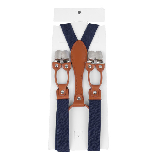 Men Navy Blue Double Layer Adjustable Heavy Duty Suspenders 2.5cm Elastic 1