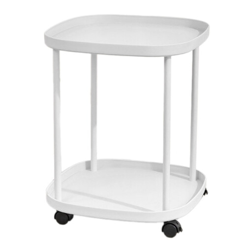 Luxury Double Layer Rolling Bedside Shelf, White, Plastic & Iron