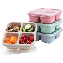 Bento-lunsjboks med rom for sunne måltider, gjenbrukbare beholdere med hvetestrå, stablebare beholdere for barn og voksne, lettvekt for
