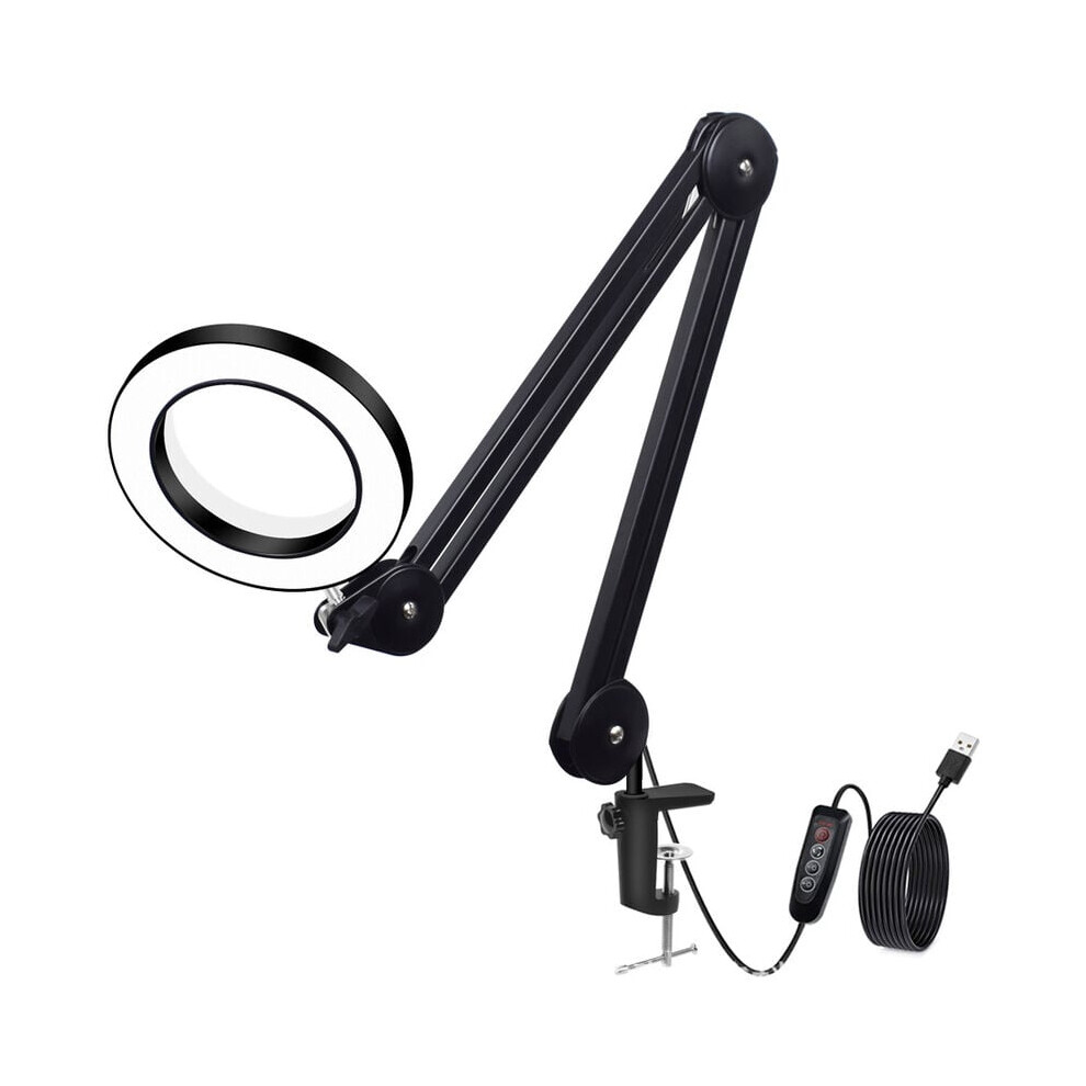 Desk Magnifying Glass, High Brightness Stepless Dimming Led Lamp With Real Optical Glass, Flexible Extra Long Metal Arm For Precision Work, Color
