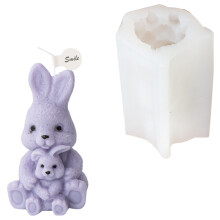 Moule en Silicone lapin de pâques, pour bougie-Lapin tenant bébé