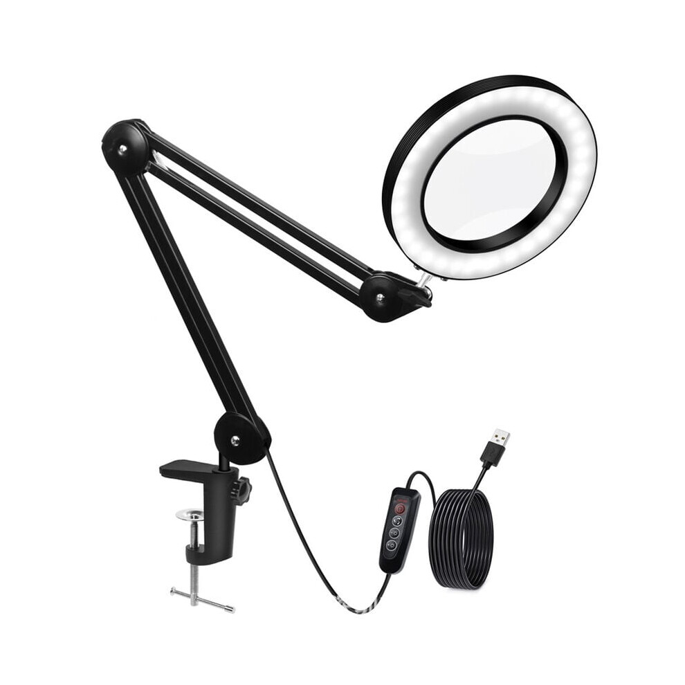 Desk Magnifying Glass, Real Optical Glass & Magnifying Glass For Close Work, Stepless Dimming Led Lamp With Lens Cover For Crafting, Reading,