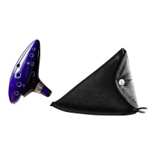 Ocarina Musical Instrument, Dark Blue Glaze Cool Fashionable Design, Quality Ceramics Glazed with Hand-Shape Display Stand, Best Gift Idea for Music