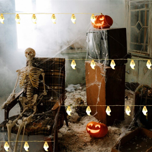 Ηλιακό μαγικό Halloween, ζεστά λευκά φωτάκια σε σχήμα φαντάσματος, οικολογική 1