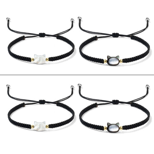 Bracelet à breloques en forme de chat, corde tissée-Noir 1