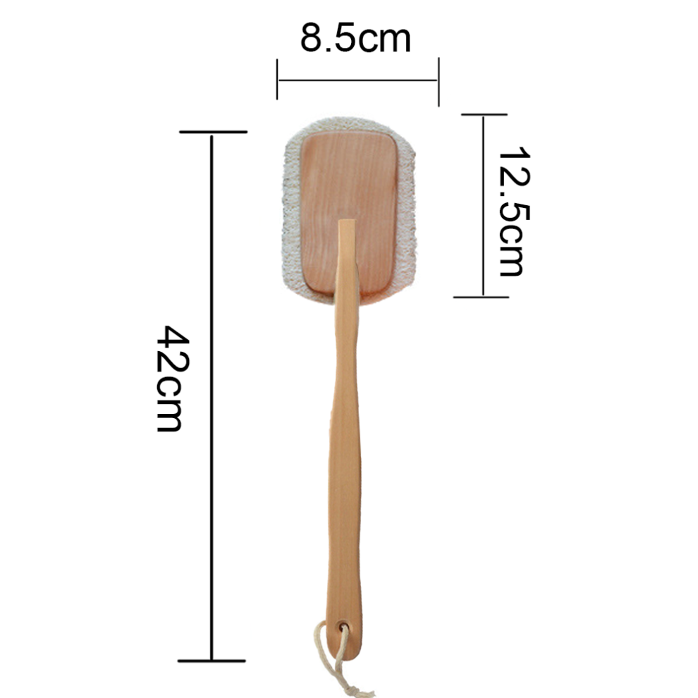 Natural Loofah Brush with Wood Design, Back Massage Body Brush for Exfoliation and Circulation Stimulation, Long Handle Exfoliating Shower Brush for