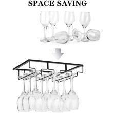 Étagère à verres à pied sous meuble pour bar à domicile, construction robuste en fer, rangement pour verres à vin, installation facile et