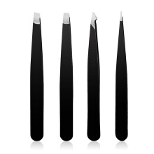 Conjunto de 4 Pinças de Precisão em Aço Inoxidável, Ideal para Pelos Faciais, Extensão de Cílios, Remoção de Farpas e Pelos Encravados, Preto
