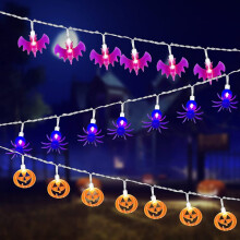 Spooky Season, Halloweenverlichting met 3D-pompoen, vleermuis en spin, op batterijen werkende lichtslinger voor binnen- en buitendecoratie,