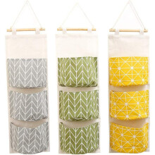 Organisateur mural pour chambre, sac de rangement suspendu en lin et coton, matériau imperméable, gain de place, 3 grandes poches pour