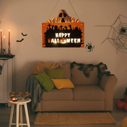 Γοητευτική διακόσμηση για το Halloween, ζωντανή διακόσμηση τοίχου, ξύλινη ινοσανίδα 2