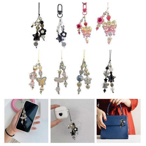 Porte-clés à breloques de téléphone Y2K, étoile fleur, sangle-7 2