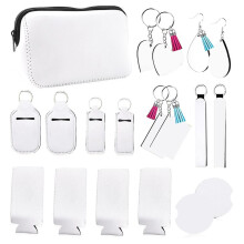 Sublimation Blanks Set, DIY Sublimation Blanks with Makeup Bag, Keychains, Earrings, Cup Coasters for Crafting Gift