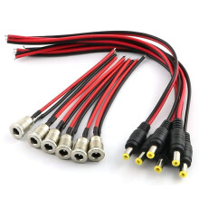 6Pcs Power Connectors 5.5 x 2.1mm Female Socket with Threaded Socket with Cable and Male Socket Plug with Wire