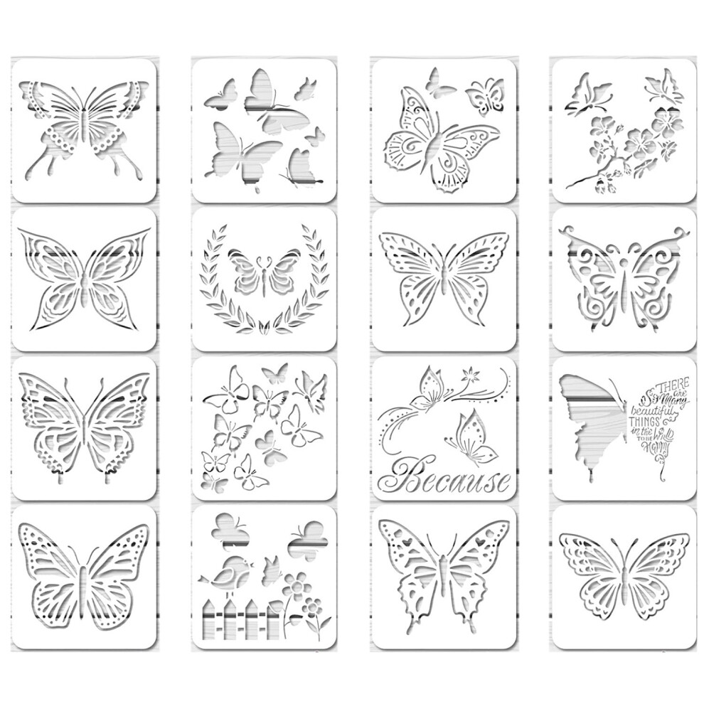16Pcs Reusable Butterfly Stencils Butterfly Template Art Painting Stencils For Paint Wall Diy Decor (6 X 6 Inches) 4712337403282