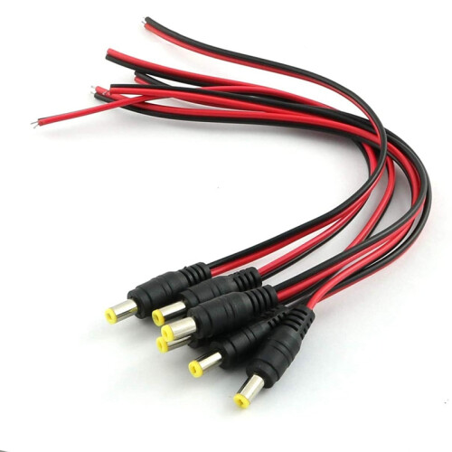 6Pcs  Power Connectors 5.5 x 2.1mm Female Socket with Threaded Socket with Cable and Male  Socket Plug with Wire 2