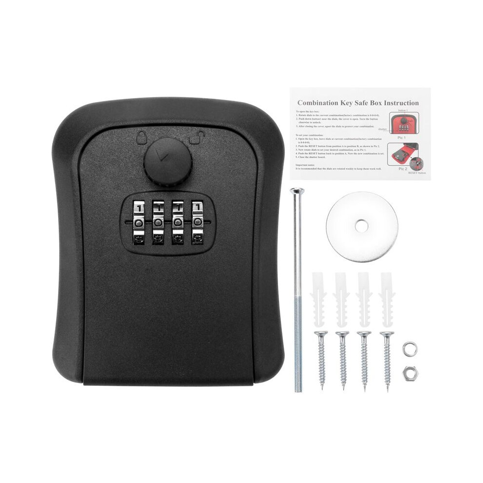 Key Lock Box, Wall-Mounted Zinc Alloy Key Box 4-Digit Combination Key Storage Lock Box 4713989131455
