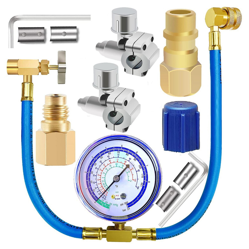 Refrigerator Freon Recharge Hose With Gauge Kit R134a R12 R22,With Bpv31 Piercing Tap Valve,For A/C Refrigerant System 6033717043941