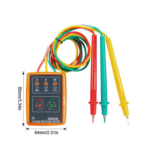 Phase Tester Rotating Field Measuring Device, 3 Phase El Sequence Indicator Pressure Rotation Meter with LED and Buzzer 1