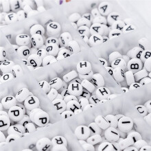 1200Pcs A-Z White Flat Round Black Letter English Alphabet Acrylic Beads Set DIY Jewelry Bracelets Necklace Making