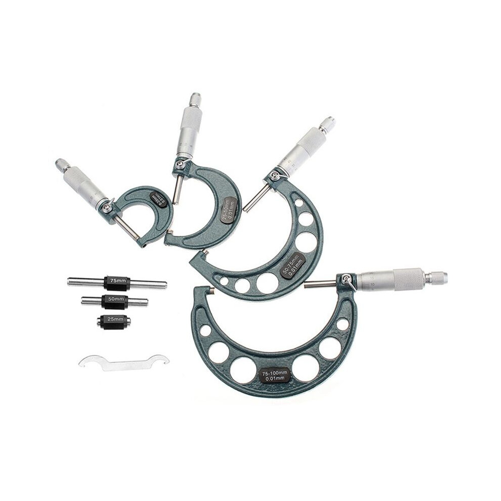 4Pcs Outside Micrometer Set Machinist Tool 0-4Inch 0-100Mm 4 Precision 0.01Mm Accuracy Carbide Micrometer Set 6033522805666
