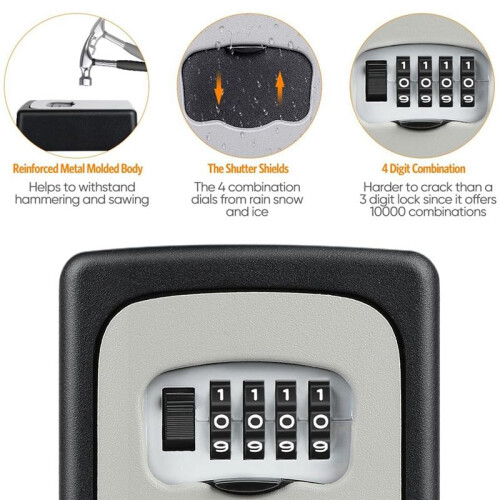 Key Lock Box Wall Mounted Grey and Black 2 Pack 2
