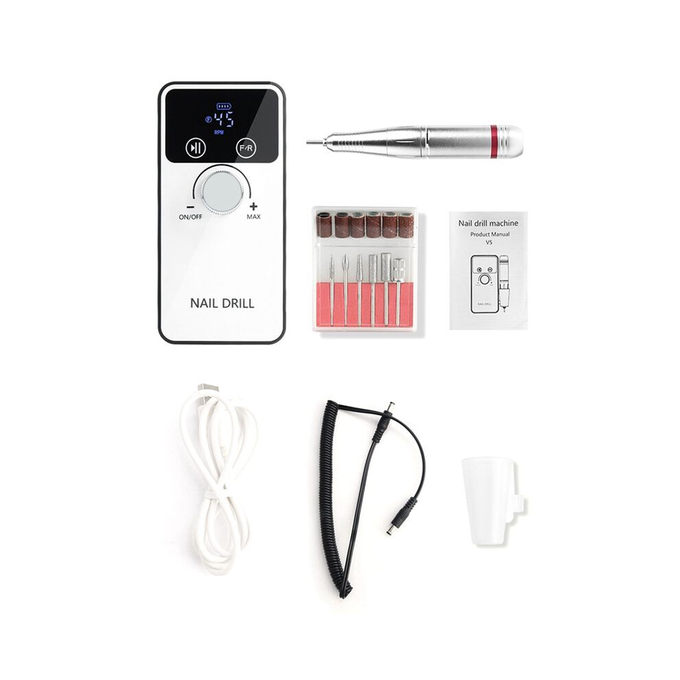 45000RPM Electric Nail Drill Machine Rechargeable Nail File Nails Accessories Gel Nail Polish Sander Low Noise